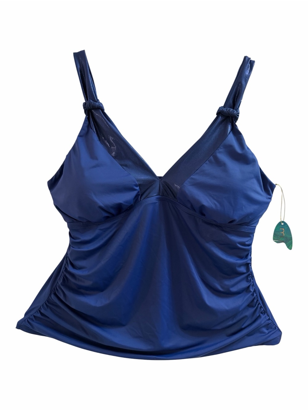 MYNAH SWIM, Women’s Size XL, Blue Metallic Full Coverage Tummy Tankini Top, NEW.